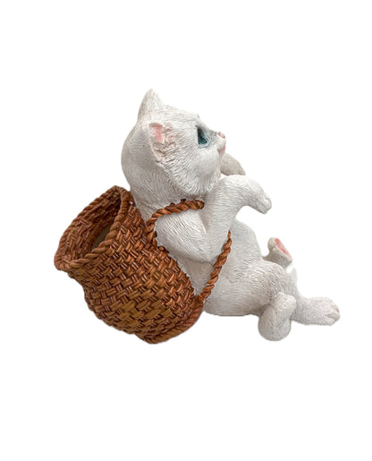 White Hanging Cat Tank Decor with Storage Basket